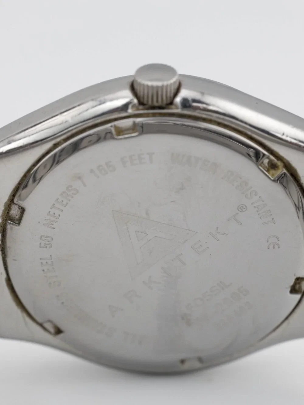 Vintage FOSSIL Arkitekt Silver Dial Quartz Analog Men's Watch Fresh Battery